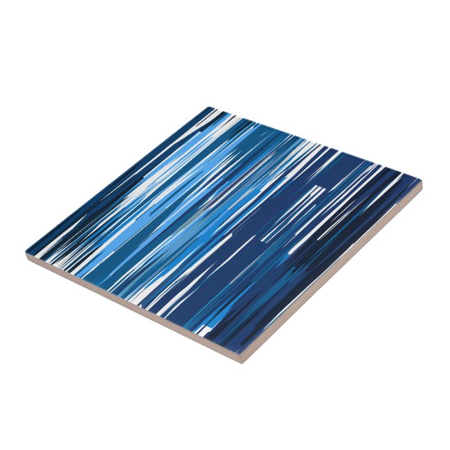 Blue and White abstract Ceramic Tile (Side)