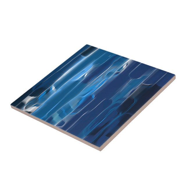 Blue and White abstract Ceramic Tile (Side)
