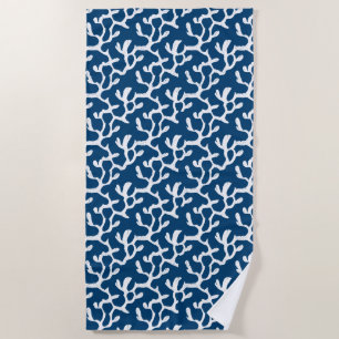 Blue And White Abstract Coral Repeating Pattern Beach Towel