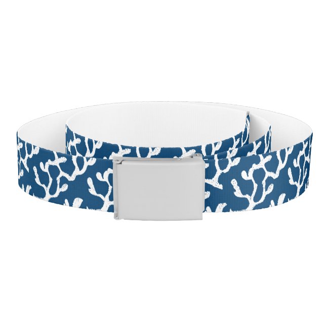 Blue And White Abstract Coral Repeating Pattern Belt (Coil)