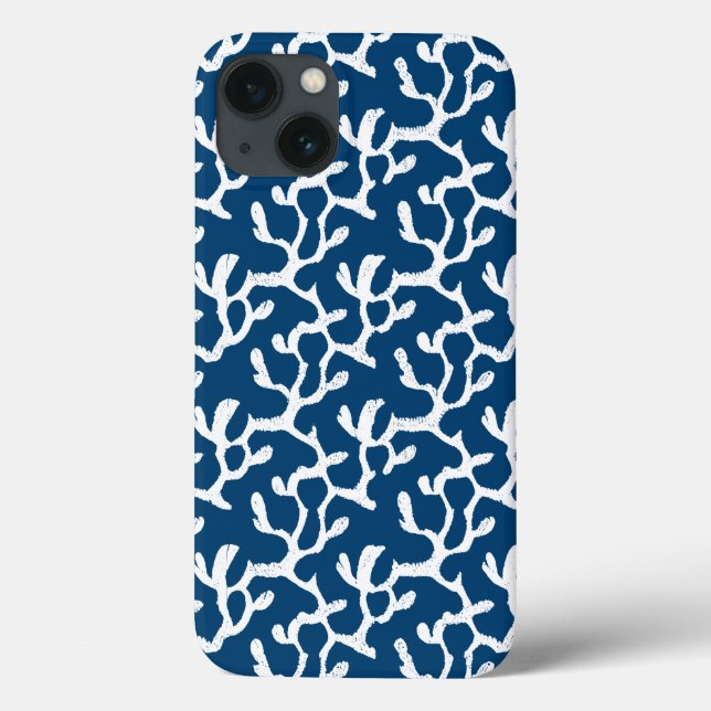 Blue And White Abstract Coral Repeating Pattern Case-Mate iPhone Case (Back)