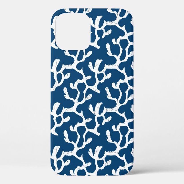 Blue And White Abstract Coral Repeating Pattern Case-Mate iPhone Case (Back)