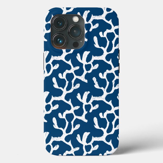 Blue And White Abstract Coral Repeating Pattern Case-Mate iPhone Case (Back)