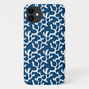 Blue And White Abstract Coral Repeating Pattern iPhone 11 Case