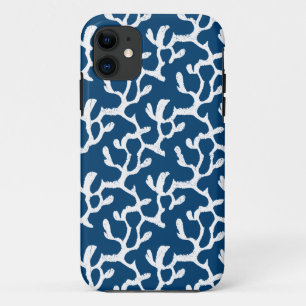 Blue And White Abstract Coral Repeating Pattern iPhone 11 Case