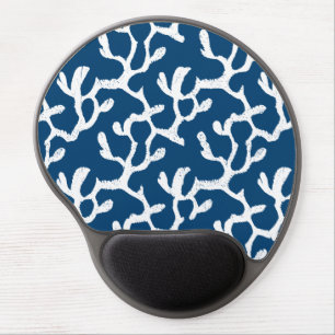 Blue And White Abstract Coral Repeating Pattern Gel Mouse Pad