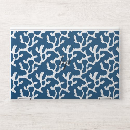 Blue And White Abstract Coral Repeating Pattern HP Laptop Skin