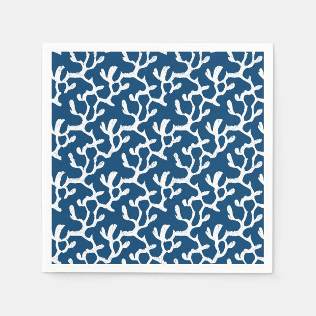 Blue And White Abstract Coral Repeating Pattern Napkins (Front)