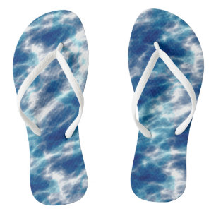 Blue and White Abstract Flip Flops