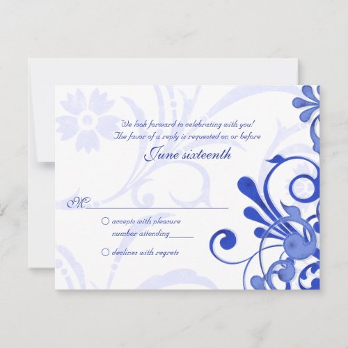 Blue and White Abstract Floral Response Card Announcements