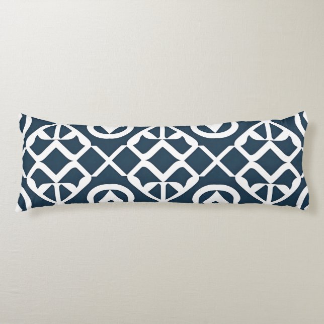 Blue and White Abstract Geometric Pattern Body Pillow (Front)