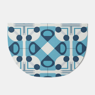 Blue and White Abstract Geometric Pattern Doormat