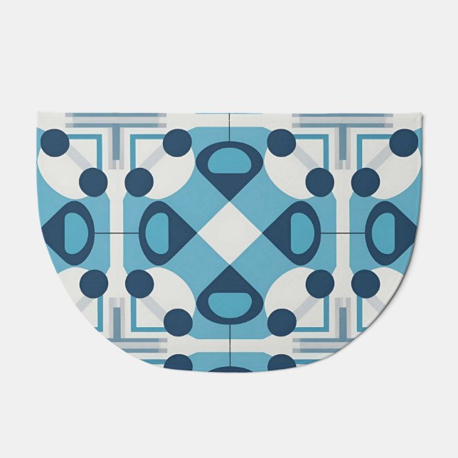 Blue and White Abstract Geometric Pattern Doormat (Front)