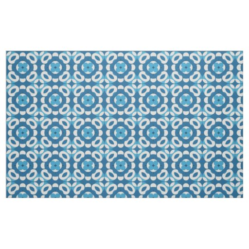 Blue and White Abstract Geometric Pattern Fabric