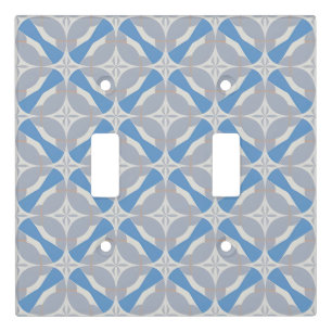 Blue and White Abstract Geometric Pattern Light Switch Cover