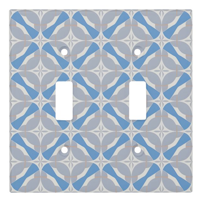 Blue and White Abstract Geometric Pattern Light Switch Cover (Front)