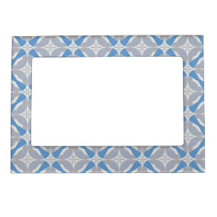 Blue and White Abstract Geometric Pattern Magnetic Frame