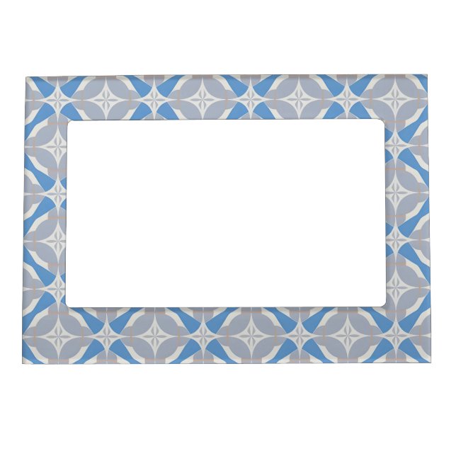 Blue and White Abstract Geometric Pattern Magnetic Frame (Front)