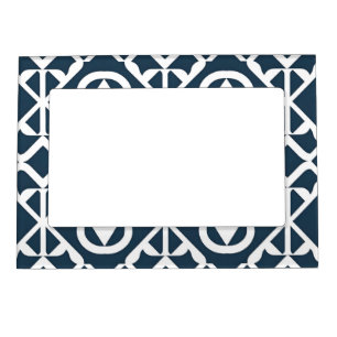 Blue and White Abstract Geometric Pattern Magnetic Frame