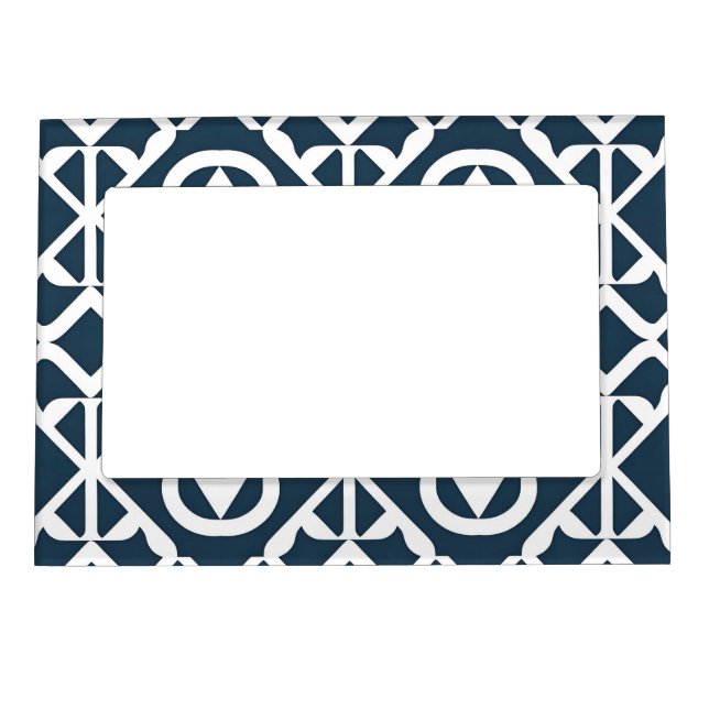 Blue and White Abstract Geometric Pattern Magnetic Frame (Front)