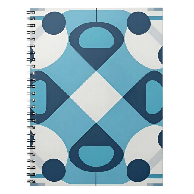 Blue and White Abstract Geometric Pattern Notebook (Front)