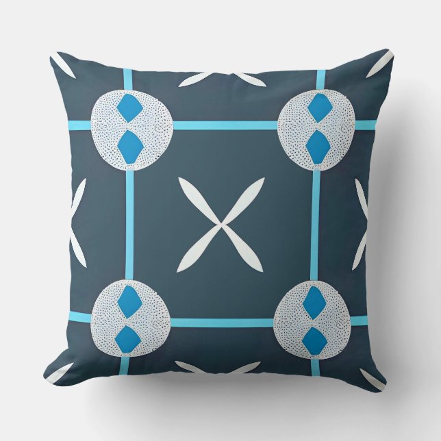 Blue and White Abstract Geometric Pattern Throw Pillow (Front)