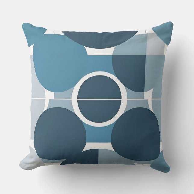 Blue and White Abstract Geometric Pattern Throw Pillow (Front)