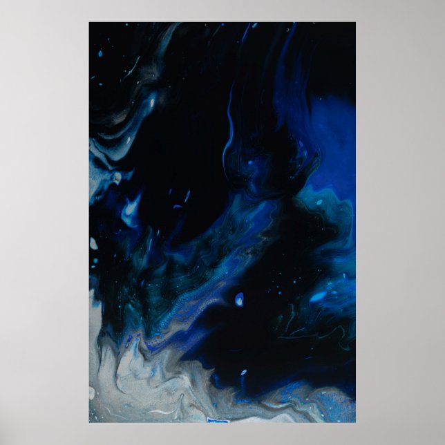 Blue and white abstract painting poster (Front)