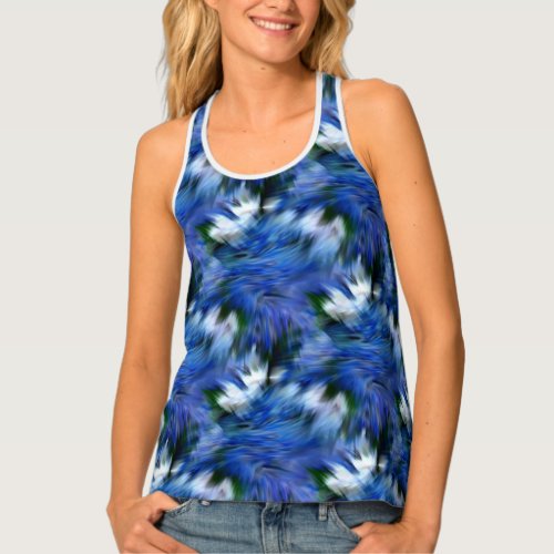 Blue And White Abstract Pattern Tank Top