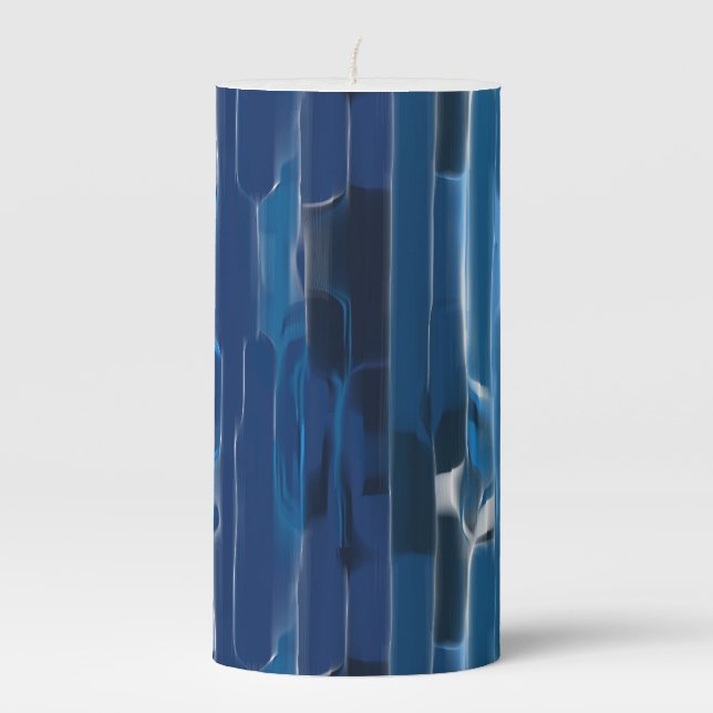 Blue and white abstract   pillar candle (Front)