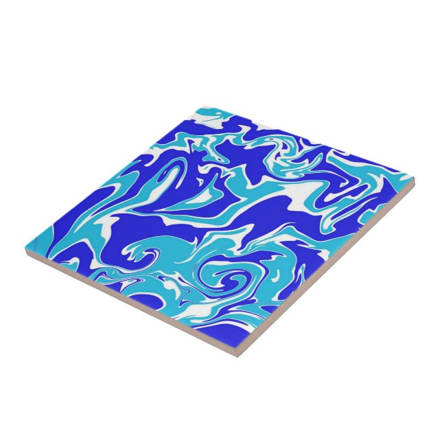 Blue and White Abstract Swirls Marble Pattern  Ceramic Tile (Side)