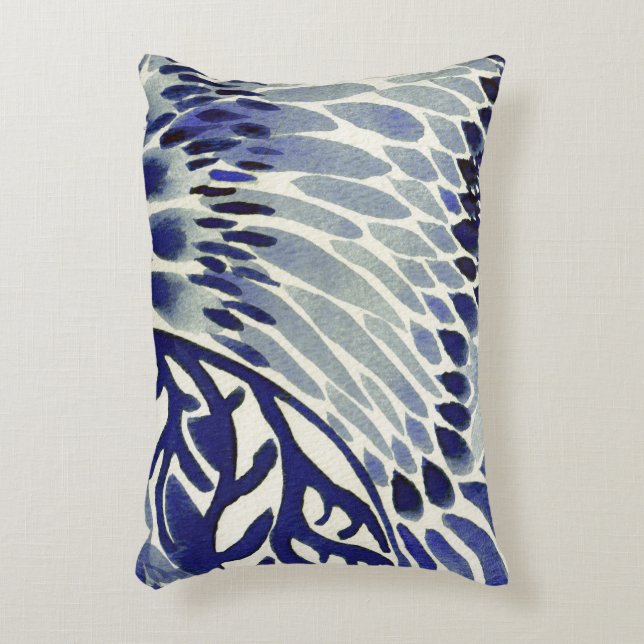 Blue and White Abstract Watercolor Accent Pillow (Front(Vertical))