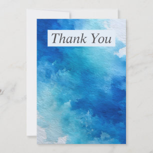 Blue and White Abstract Watercolor Thank You Card