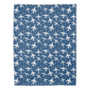 Blue and White Aeroplane Patterned Duvet Cover