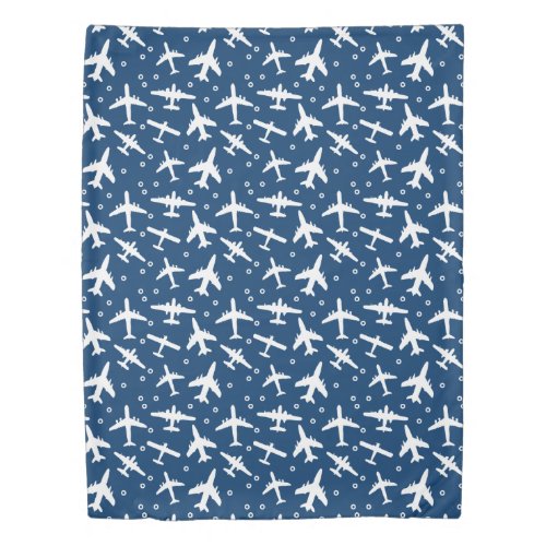 Blue and White Aeroplane Patterned Duvet Cover