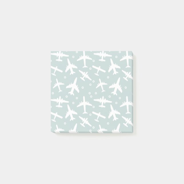 Blue and White Aeroplane Patterned Post-it Notes (Front)