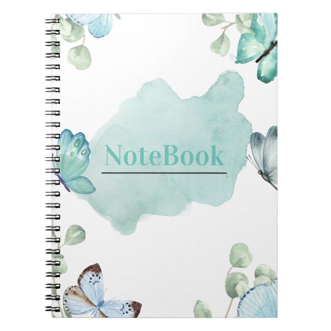 Blue and White Aesthetic Butterfly Spiral (80 P.) Notebook (Front)