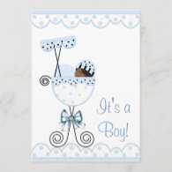 Blue and White African American Baby Boy Shower Invitation