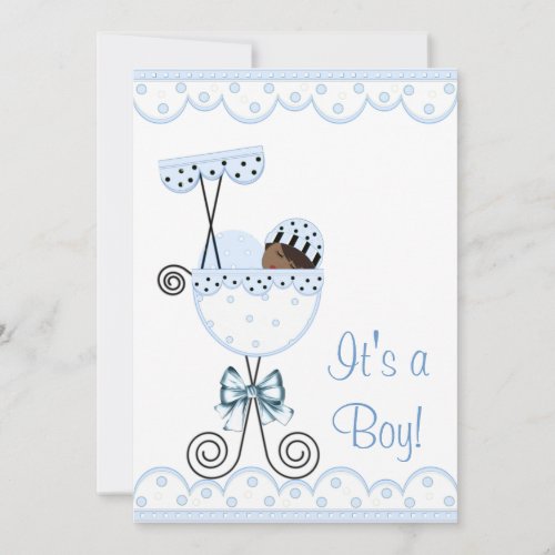 Blue and White African American Baby Boy Shower Invitation