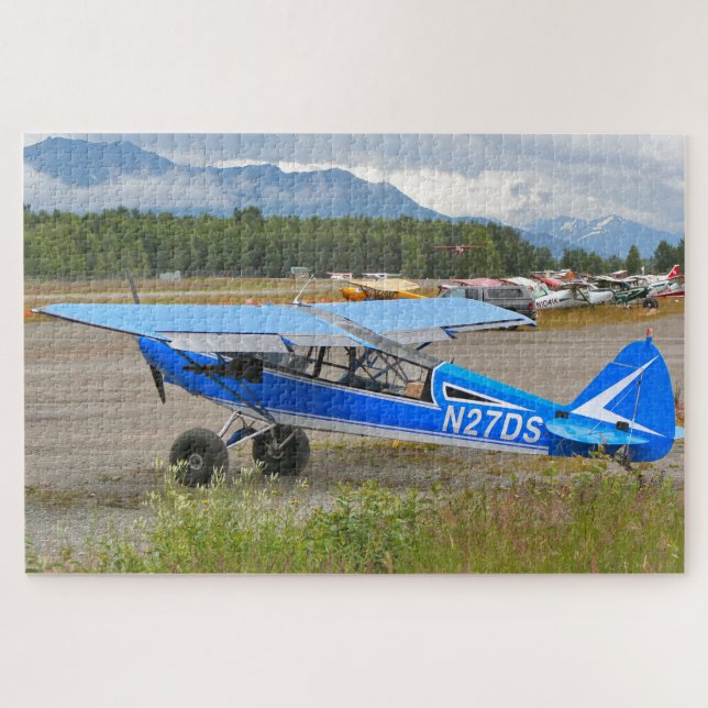 Blue and white aircraft, Lake Hood, Alaska Jigsaw Puzzle (Horizontal)