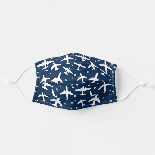 Blue and White Airplane Patterned Adult Cloth Face Mask