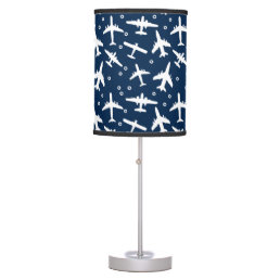 Blue and White Airplane Patterned Table Lamp