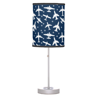 Blue and White Airplane Patterned Table Lamp