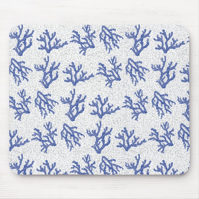 Blue and white allover sea coral mouse pad (Front)