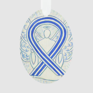 Blue and White ALS Awareness Ribbon Angel Ornament