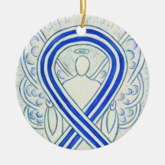 Blue and White ALS Awareness Ribbon Angel Ornament