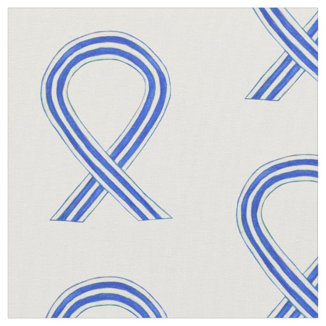 Blue and White ALS Awareness Ribbon Custom Fabric (Close Up)
