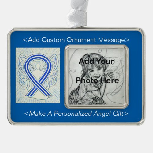 Blue and White ALS Awareness Ribbon Ornament