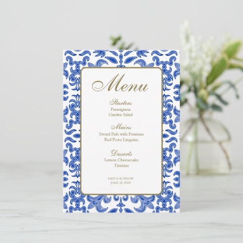 Blue and White Amalfi Style Wedding Menu