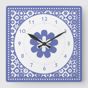 Blue and White American Country Kitchen Classic Square Wall Clock